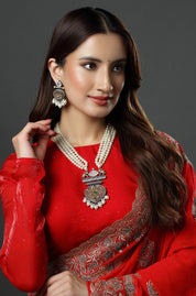 Rajwadi Intricate Antique Gold Necklace with Pearl Mala