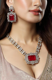 Red Stone Silver And Gold Kundan Necklace