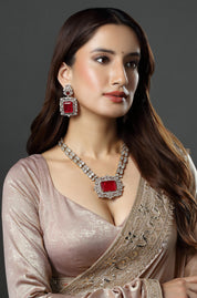 Red Stone Silver And Gold Kundan Necklace