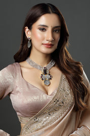 Gold Finish Natural Carved Stone Necklace