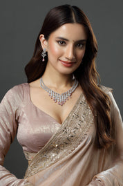 Pink Stone AD Silver Polish Neckline Short Necklace
