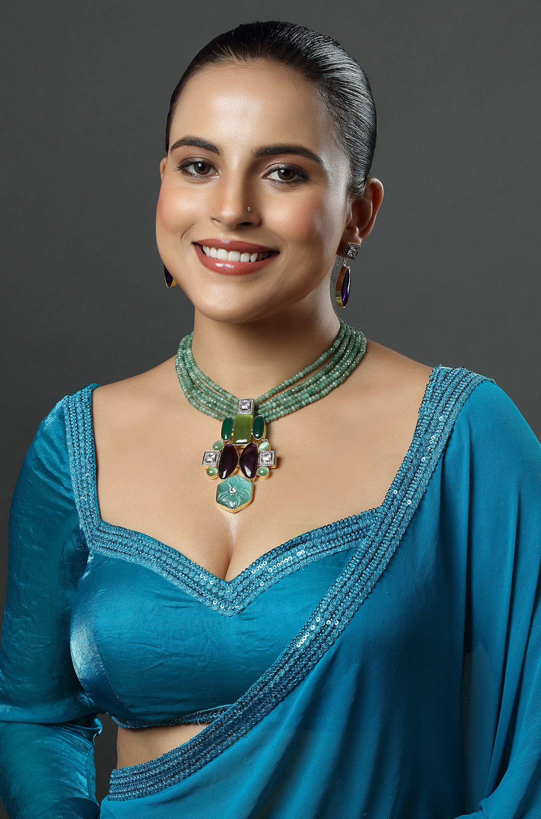 Gold Finish Natural Carved Stone Necklace