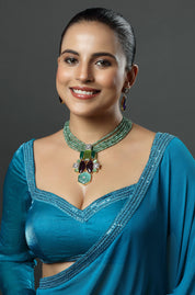 Gold Finish Natural Carved Stone Necklace