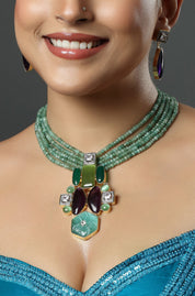 Gold Finish Natural Carved Stone Necklace