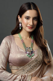 Gold Finish Natural Carved Stone Meenakari Necklace