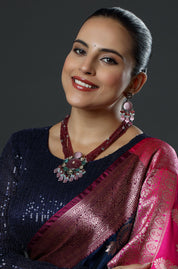 Gold Finish Natural Carved Stone Meenakari & Polki Necklace