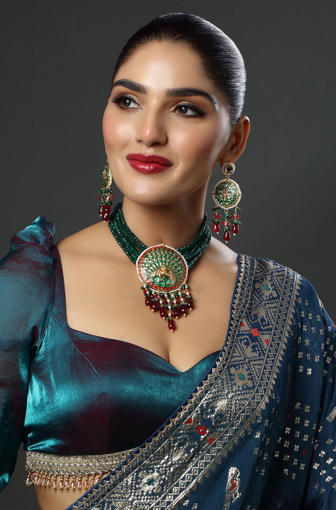 Punjabi Bridal Gold-Plated Kundan Meenakari Necklace
