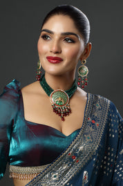 Punjabi Bridal Gold-Plated Kundan Meenakari Necklace