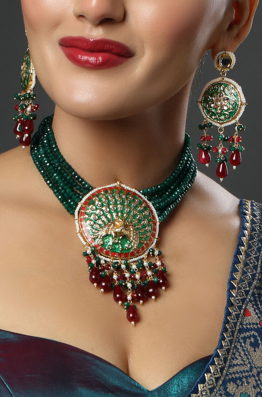 Punjabi Bridal Gold-Plated Kundan Meenakari Necklace