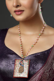 Vintage Gold Tone Enamel Peacock Bird Large Pendant Necklace