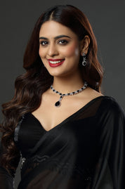 Elegant White Gold Finish Black Cubic Zirconia Necklace