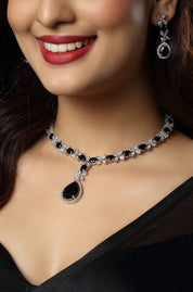 Elegant White Gold Finish Black Cubic Zirconia Necklace