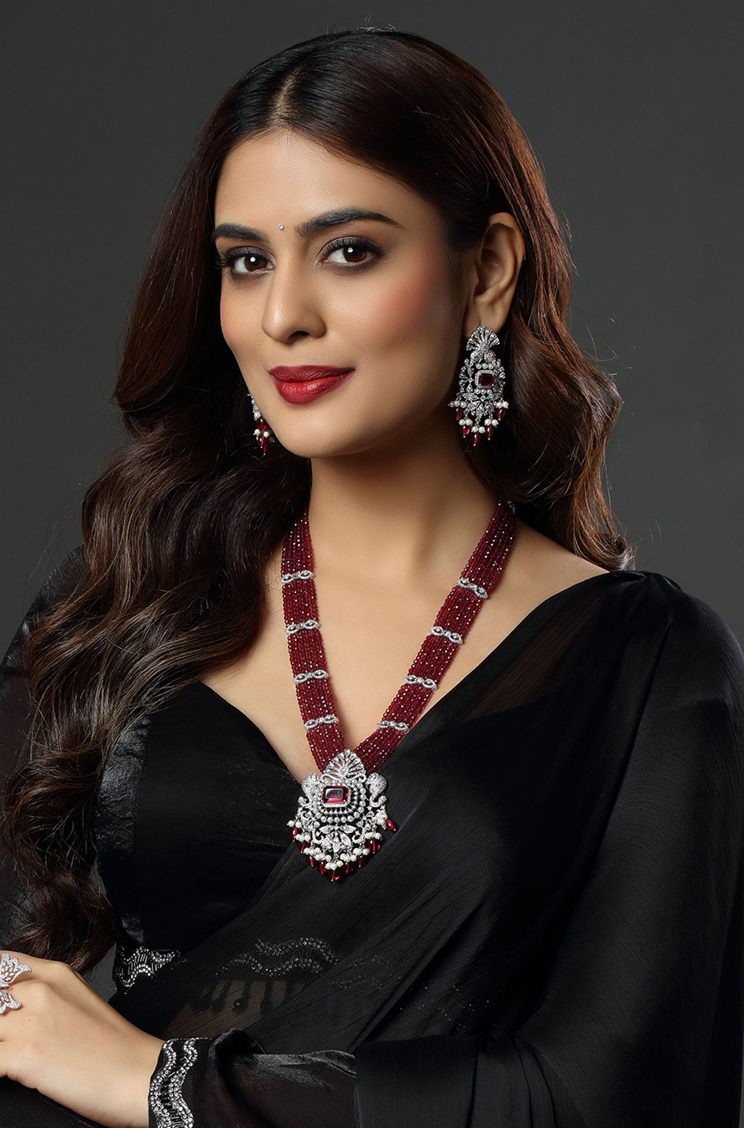 CZ Bandhai Necklace With Rhodium Plating