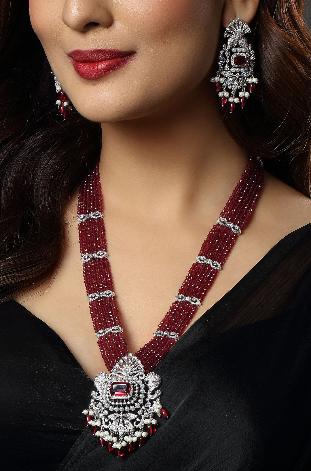 CZ Bandhai Necklace With Rhodium Plating