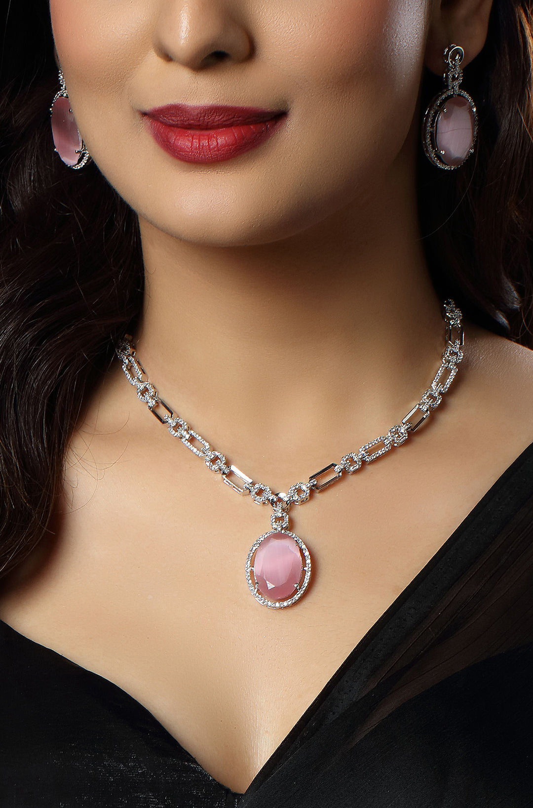 Swarovski Inspired Pink Teardrop Necklace