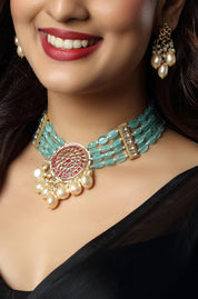 Kundan Teal Pearl Necklace