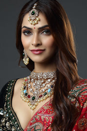 Jaipur Multi-Color Kundan & Pearl Polki Choker Necklace with Maang Tika