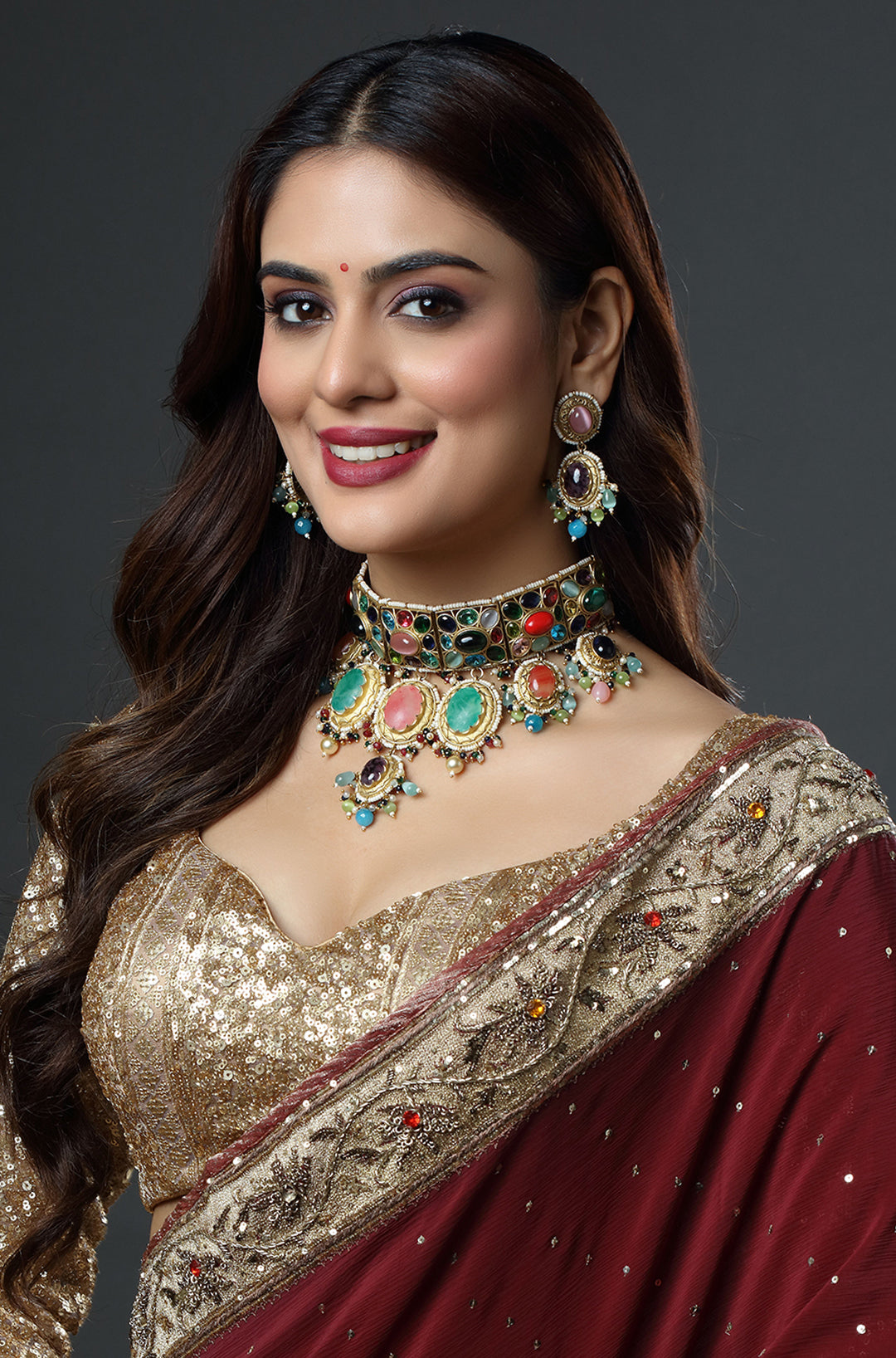 Multicolor Gold Plated Jadau Choker Necklace