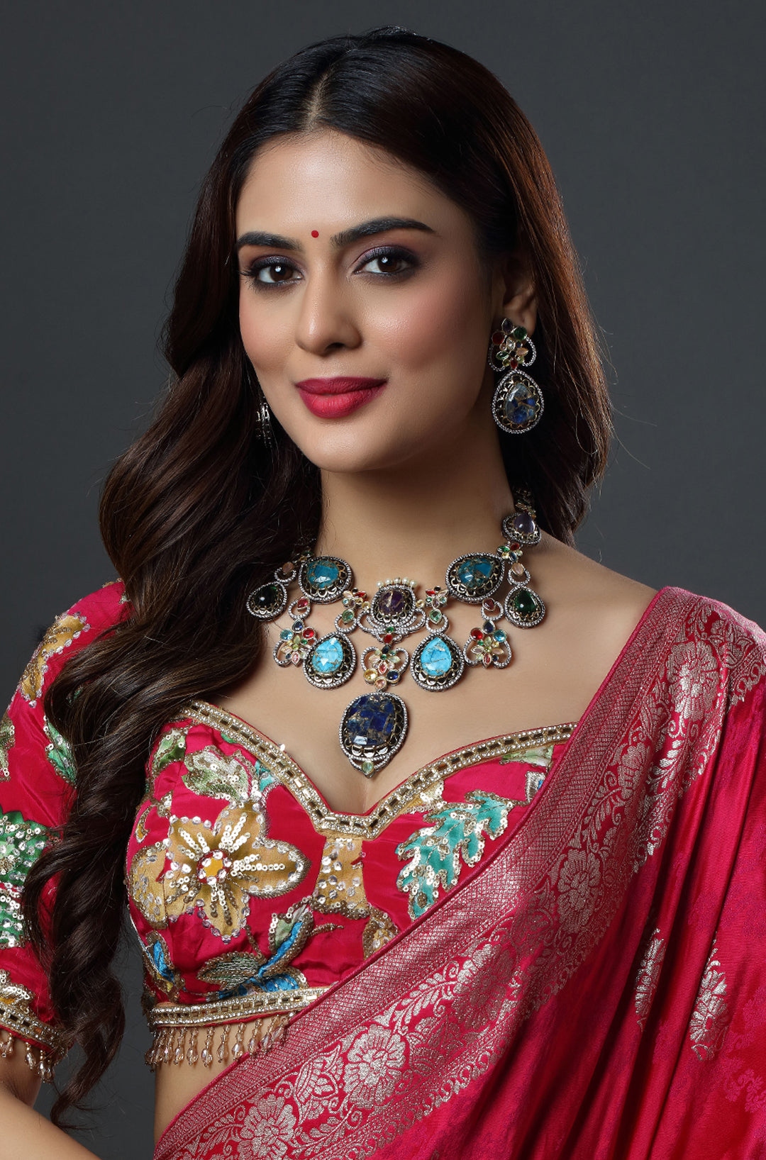 Amrapali Inspired Victorian Gold Multi color Meenakari Necklace