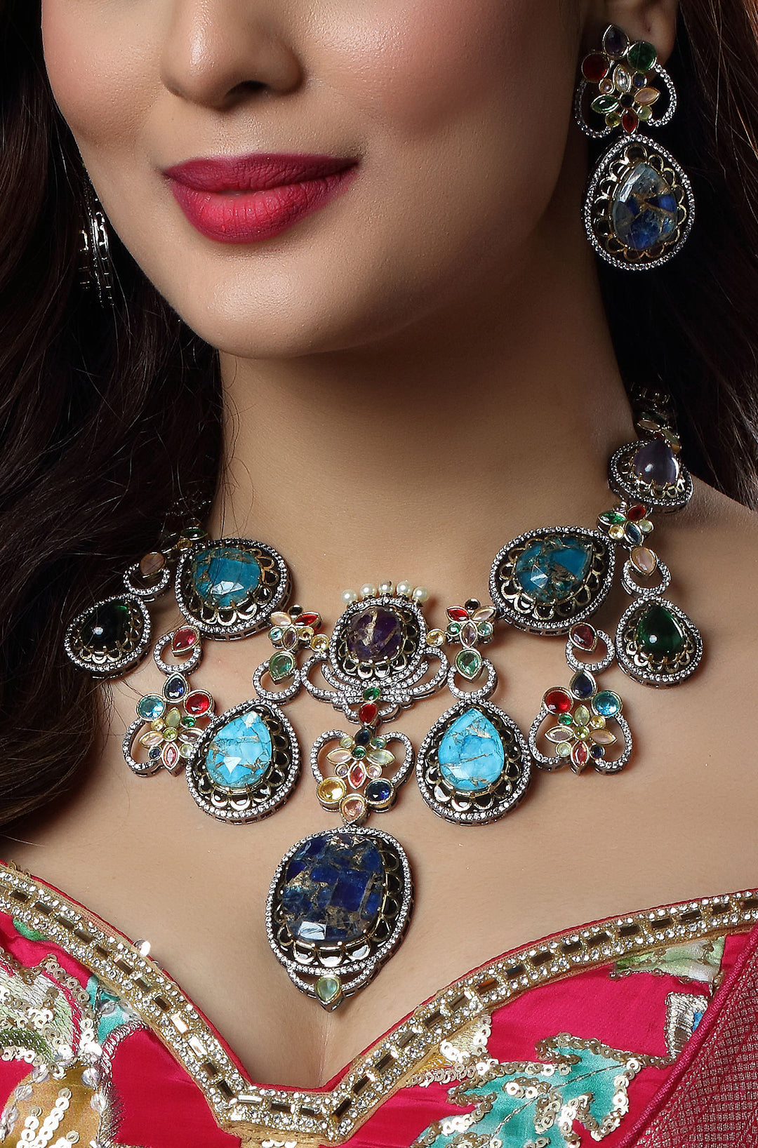 Amrapali Inspired Victorian Gold Multi color Meenakari Necklace