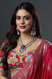 Purple Stone Victorian Kundan & Pearl Necklace