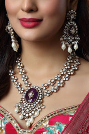 Purple Stone Victorian Kundan & Pearl Necklace