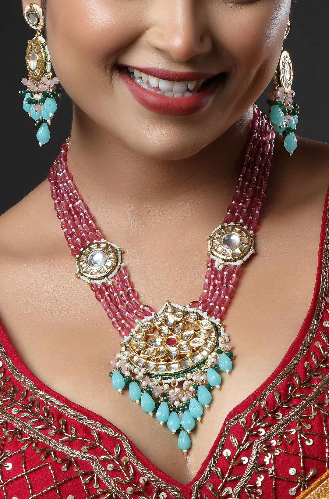 Festive Fusion Rani Pink Kundan Necklace