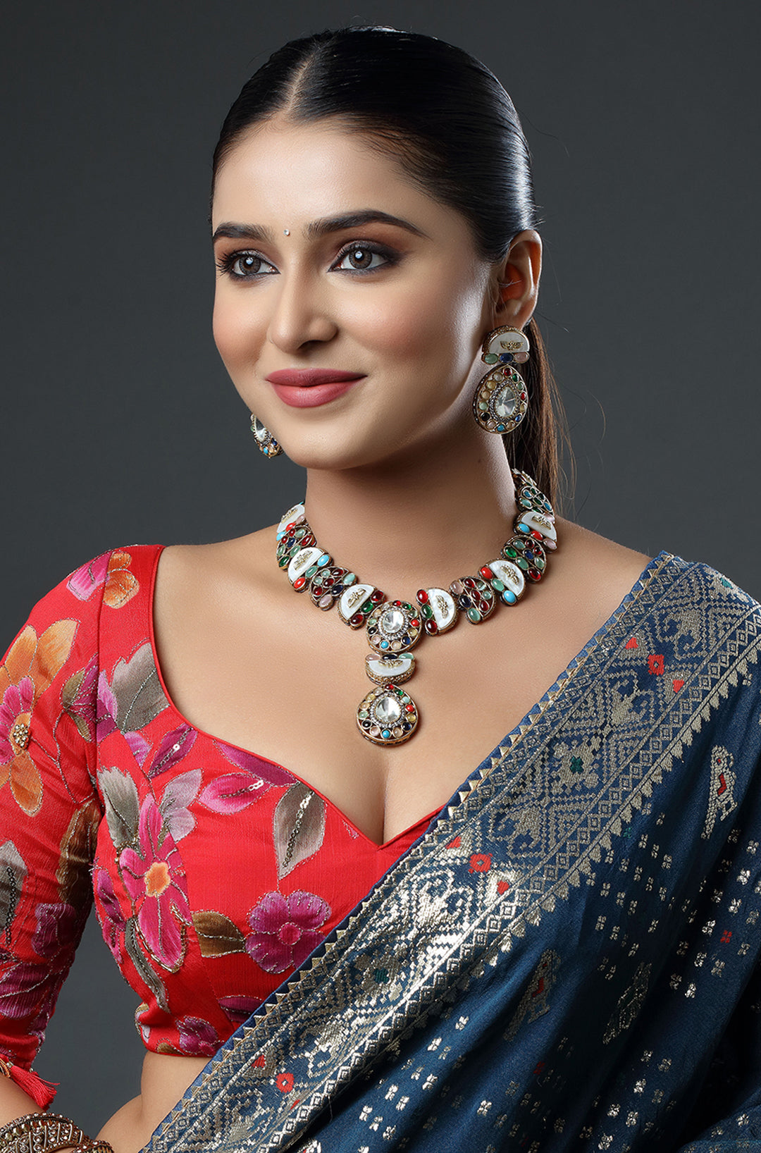 Classy Black Polish Multi-Color Kundan Necklace