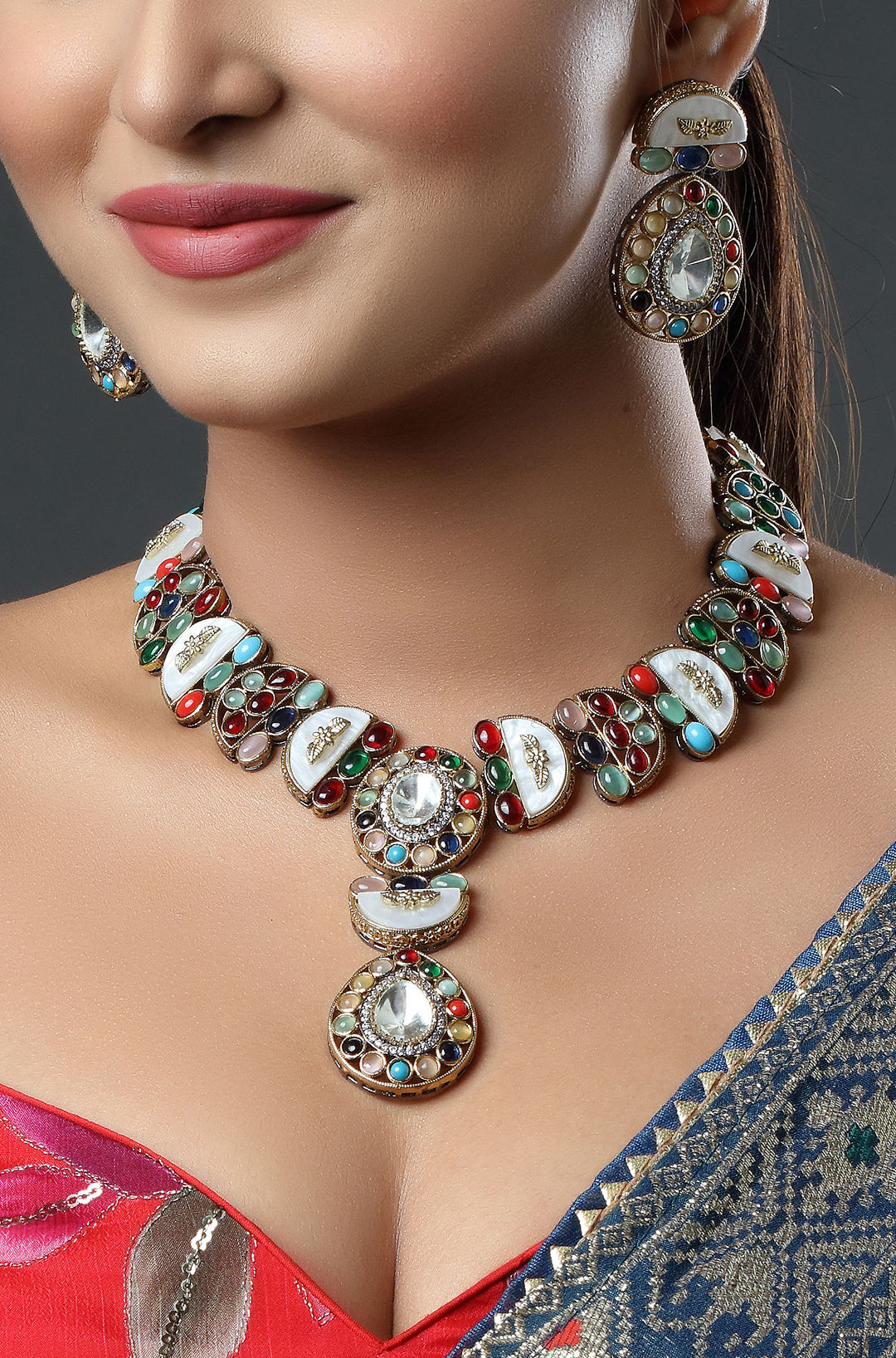 Classy Black Polish Multi-Color Kundan Necklace