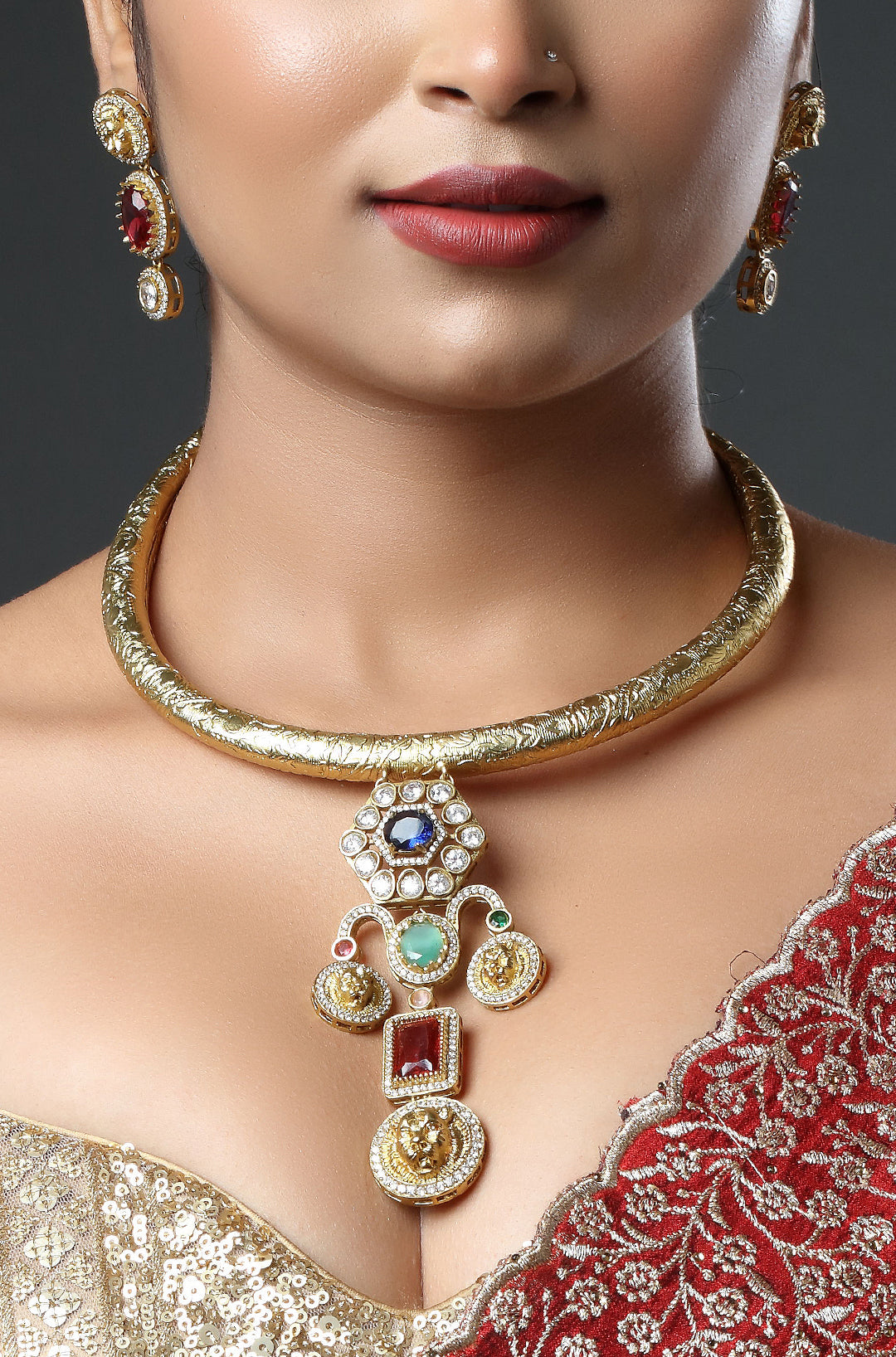 Elegant Gemstones Choker Necklace Set