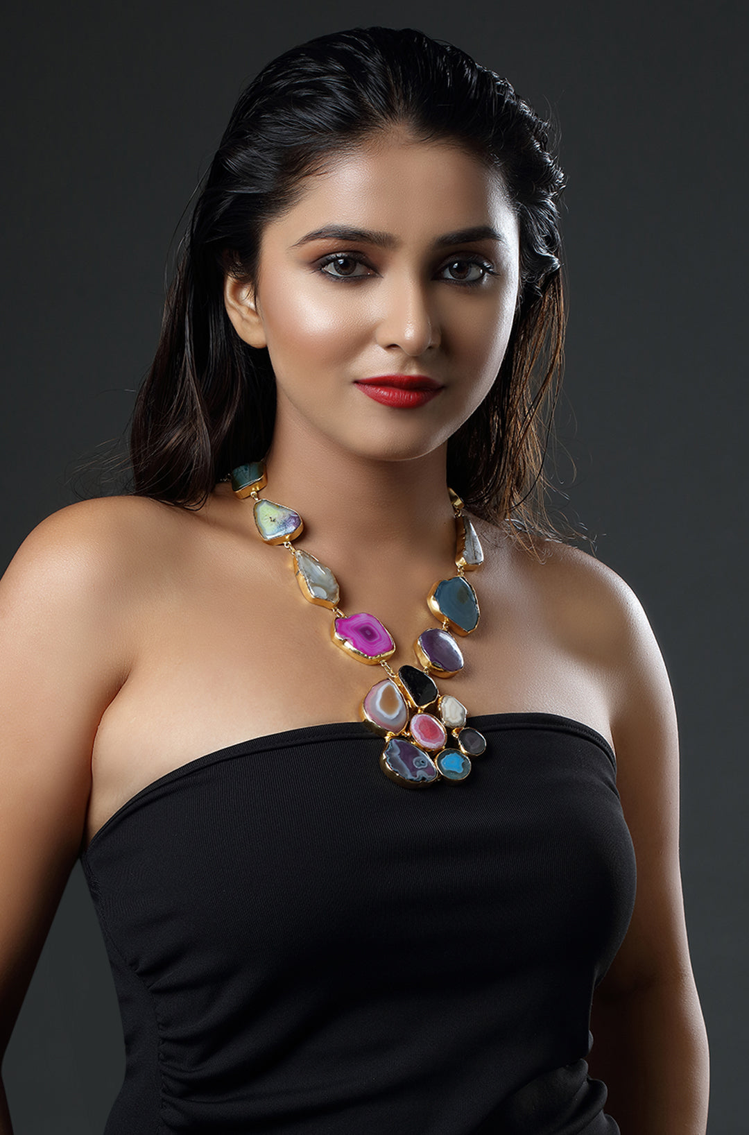 Multi Uncut Solar Stone Statement Necklace