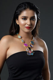 Multi Uncut Solar Stone Statement Necklace