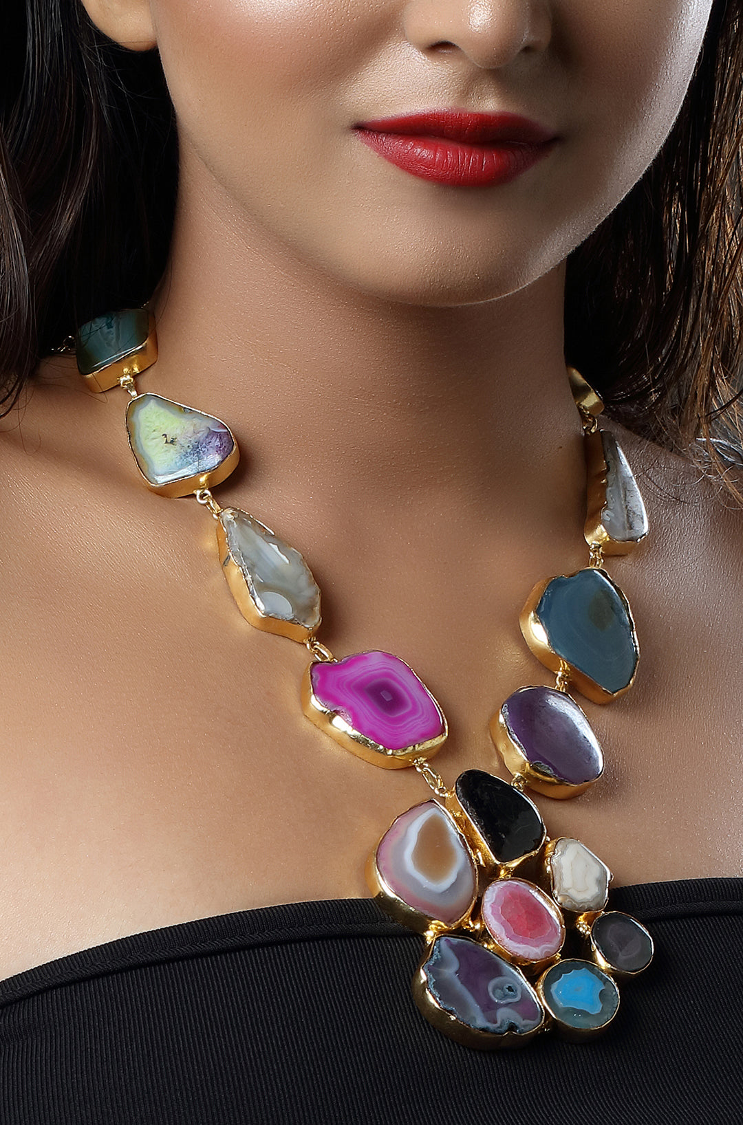 Multi Uncut Solar Stone Statement Necklace