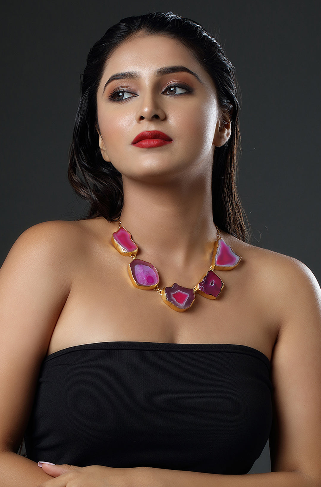 Golden Electro Plated Druzy Agate Choker Necklace