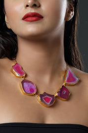 Golden Electro Plated Druzy Agate Choker Necklace