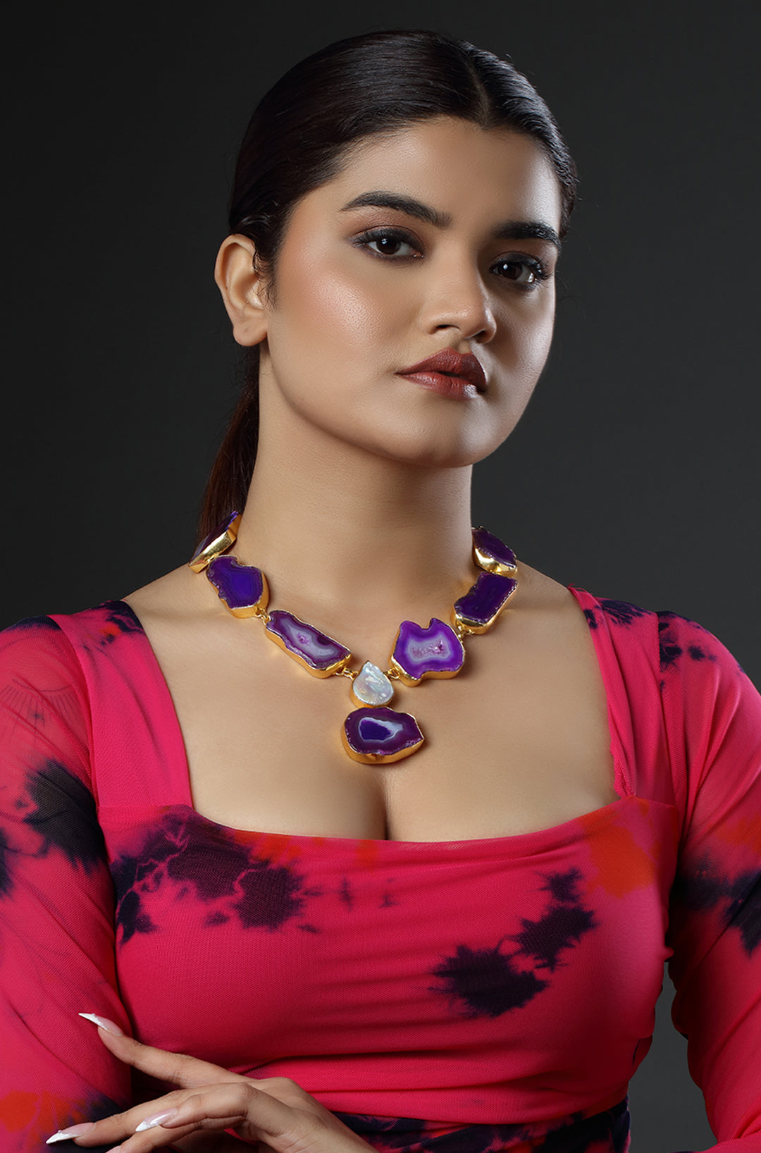 Purple Solar Agate Stone Necklace