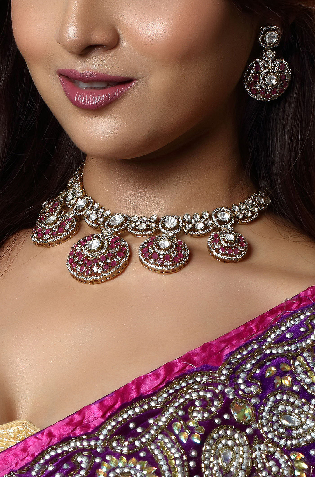 Ruby Antique Polki Kundan Indian necklace