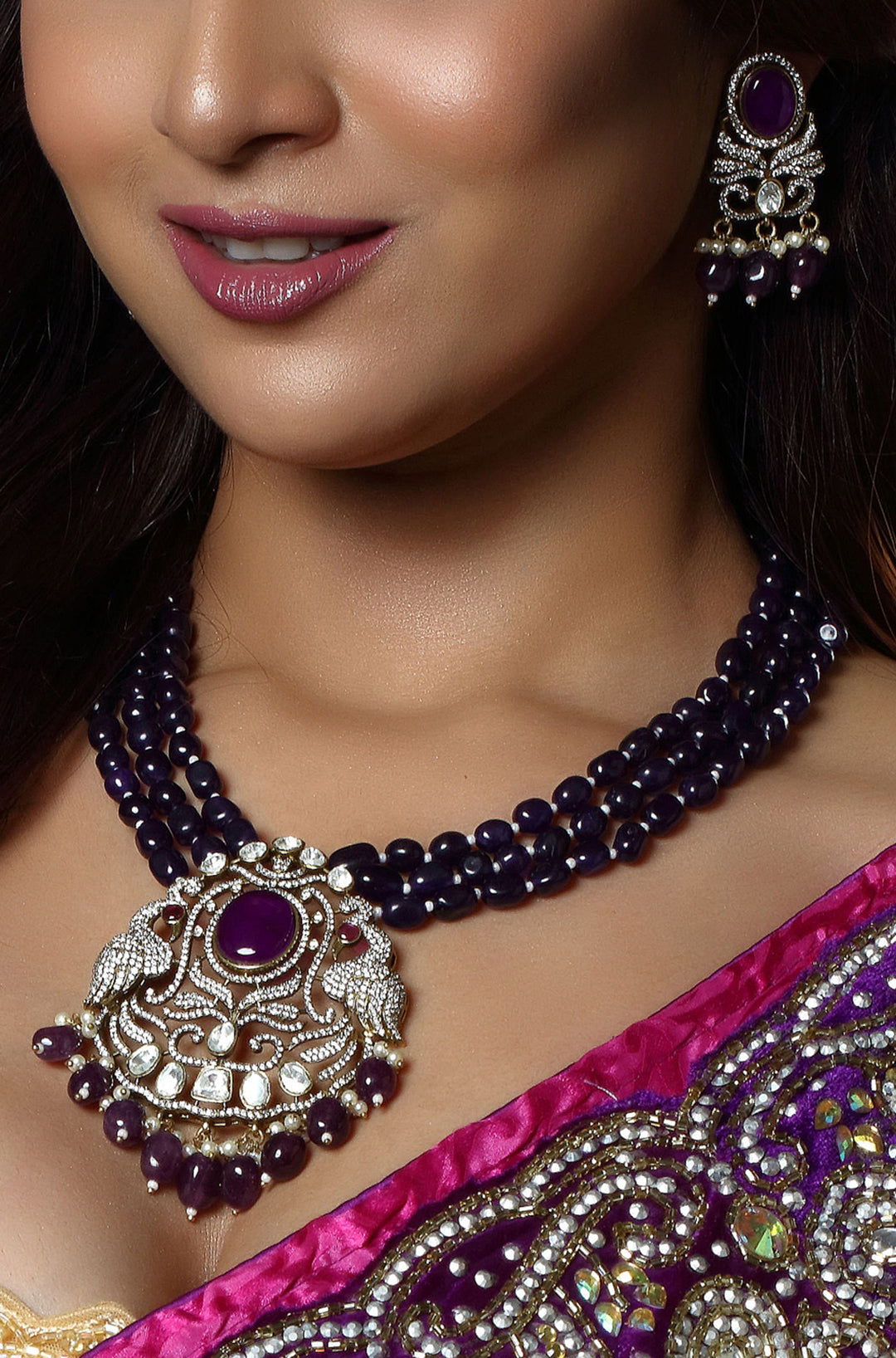 Royal Victorian Flower with Double Bird Pearl Mala Neckpiece