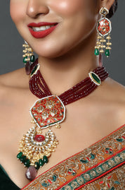 Saffron Drop Shaped Polki Kundan Choker
