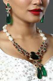 Designer Carved Semi precious Stone Navratan Indian Necklace