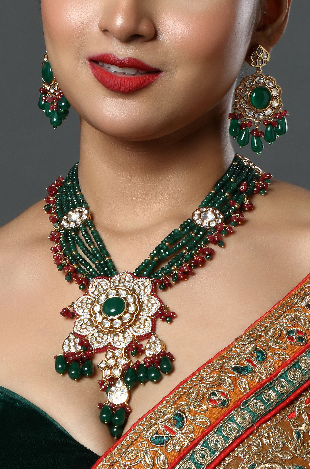 Emerald Victorian Polki Kundan Necklace