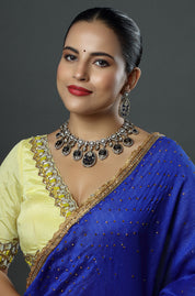 Oxidized Meenakari Silver Plated Pearl Studded Necklace