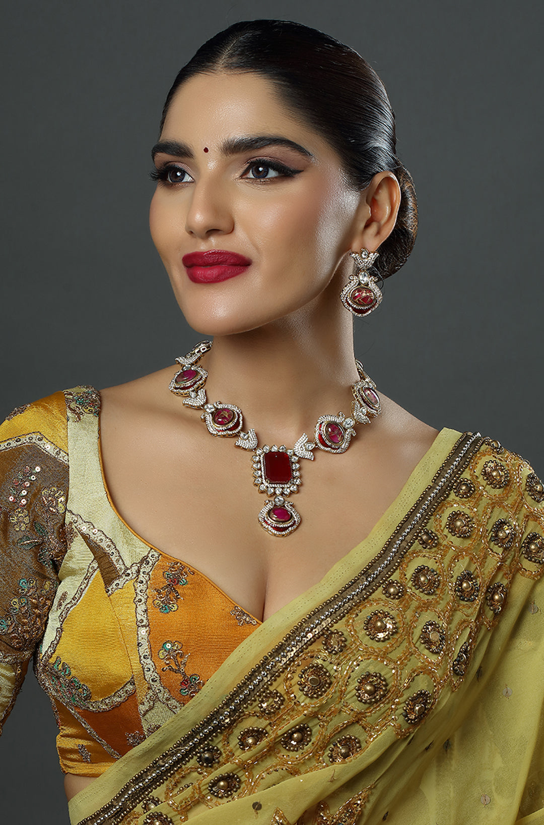 Ruby Red Sapphire CZ Diamond Statement Necklace