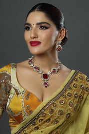 Ruby Red Sapphire CZ Diamond Statement Necklace