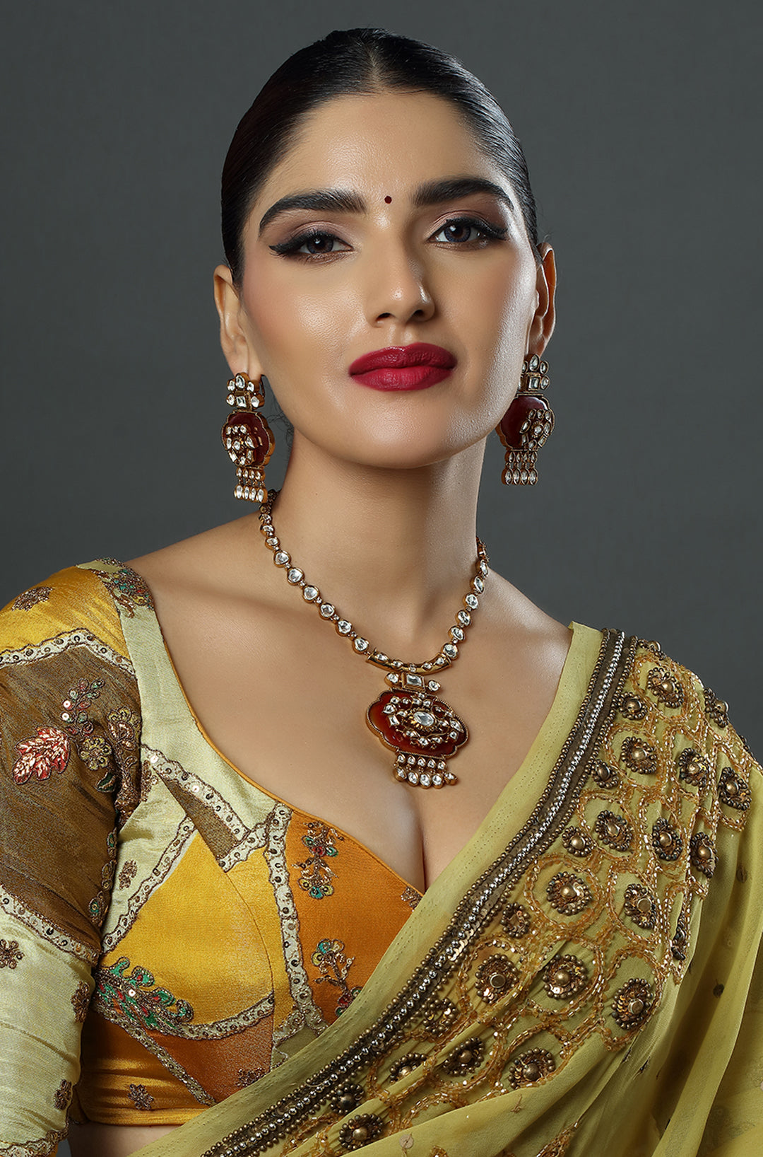 Uncut Mossonaite Kundan & Meenakari Necklace