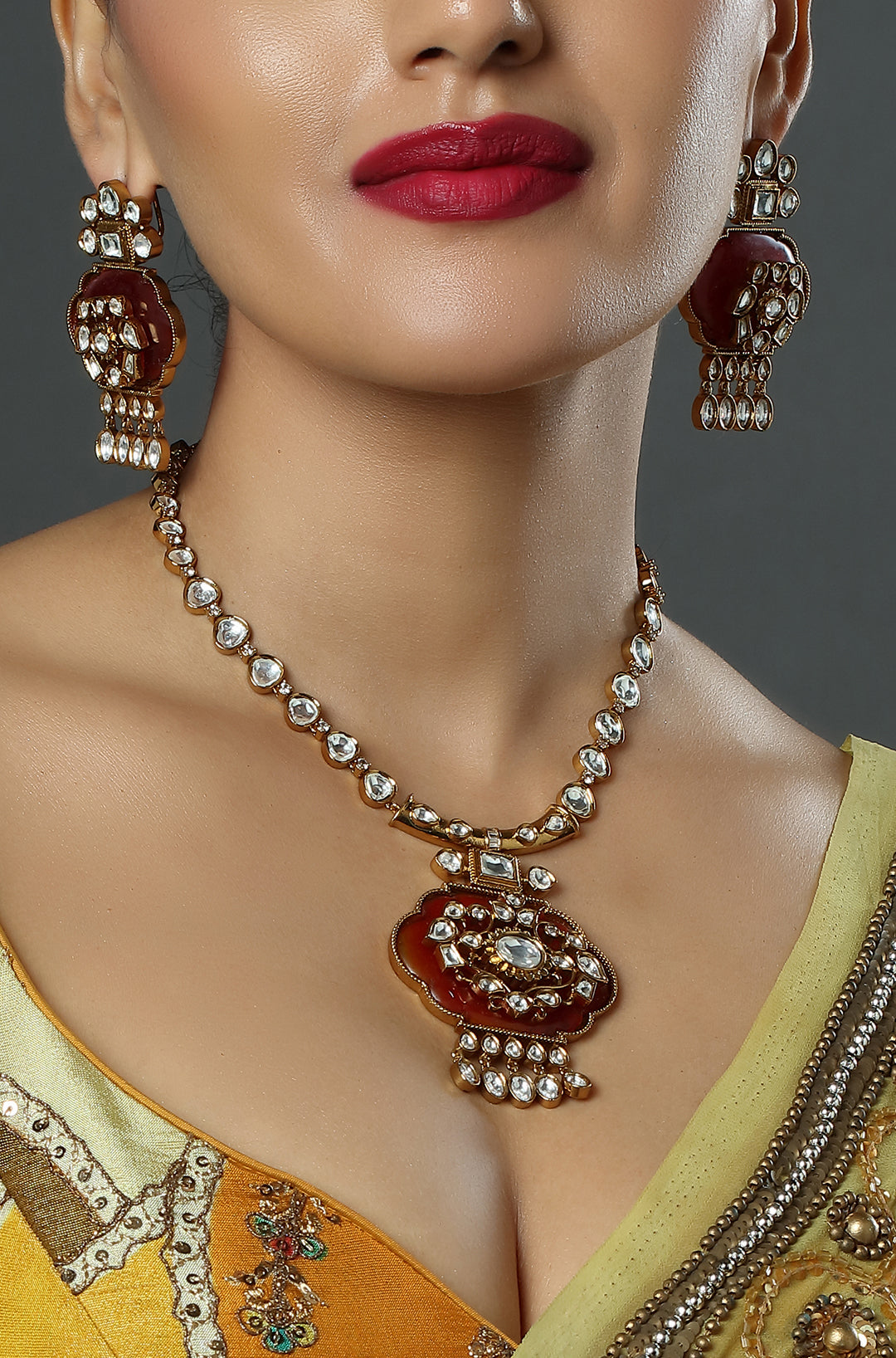 Uncut Mossonaite Kundan & Meenakari Necklace