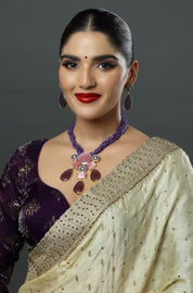 Purple Jade & Rose Pink Stone Necklace