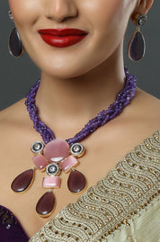 Purple Jade & Rose Pink Stone Necklace