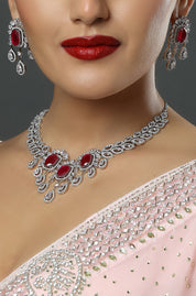 CZ Elegance Pink Teardrop Cut Necklace