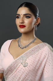 Gold-Plated Blue American Diamond Stone-Studded Necklace